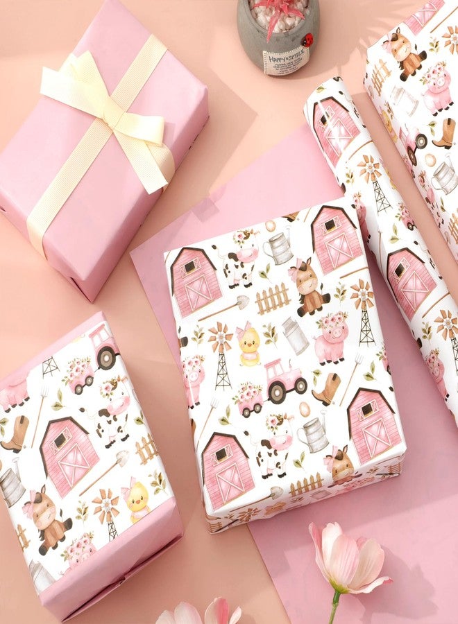 FYSUIMU Farm Animal Wrapping Paper - Mini Roll - 17 Inch x 32.8 Ft Pink Barnyard Gift Wrap Paper Double-Sided Art Paper for Home Party DIY Crafts Supplies - Image 4